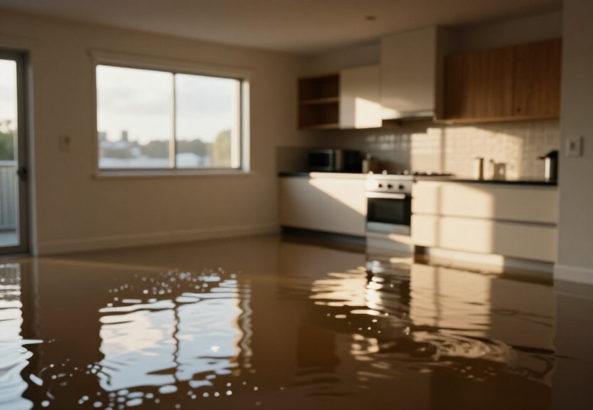 Flooded basement in Helensburgh before drying
